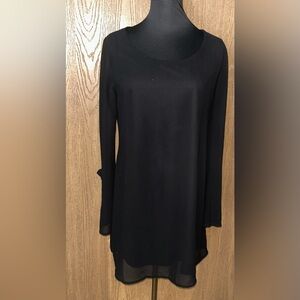 Speechless Little Black Long Bell Sleeve Shift Dress w Lace Peep Hole Back Sz L
